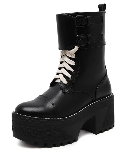 Black Lace Up High Top Punk Rock Platforms Boots