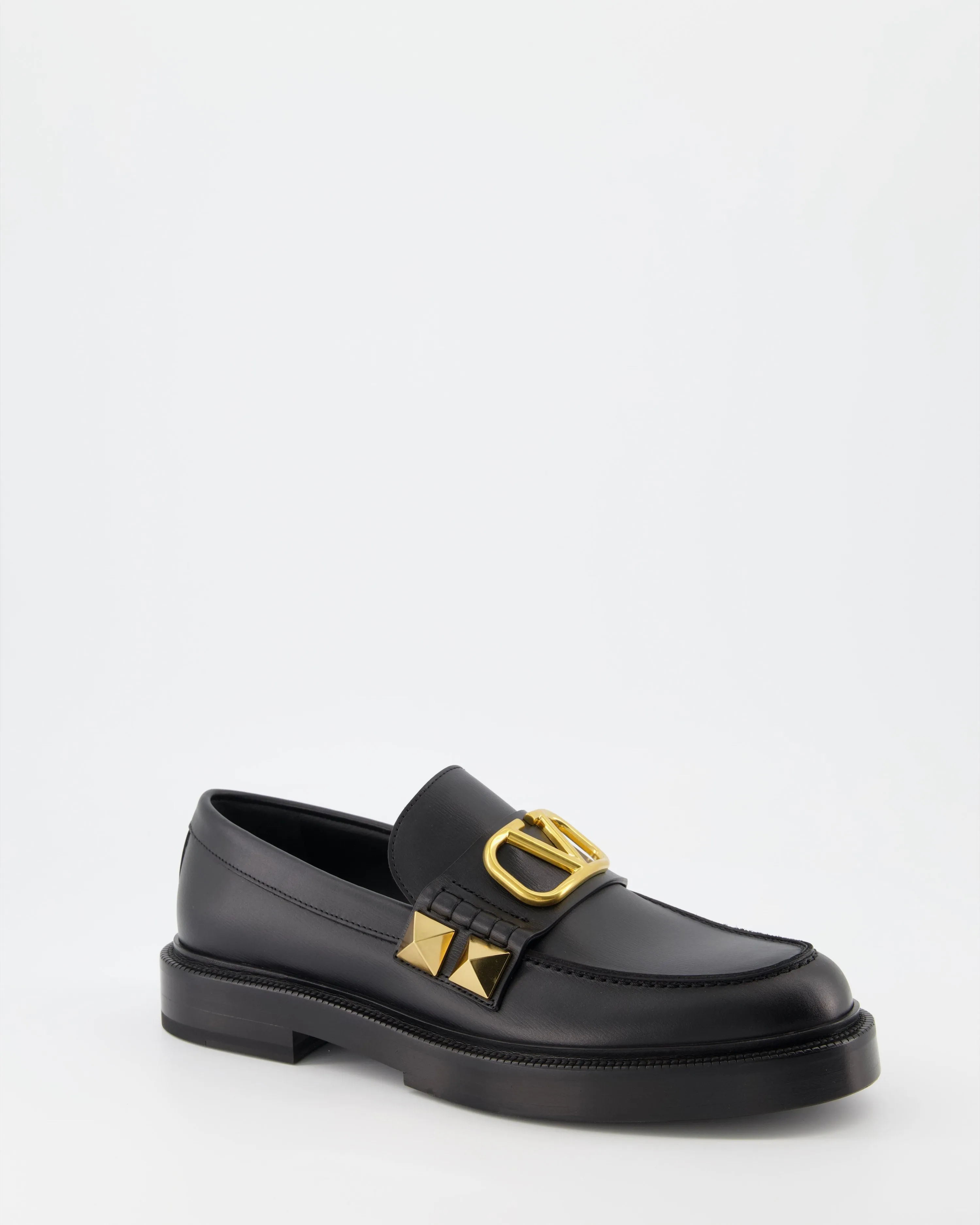 Black Leather Moccasins VLogo