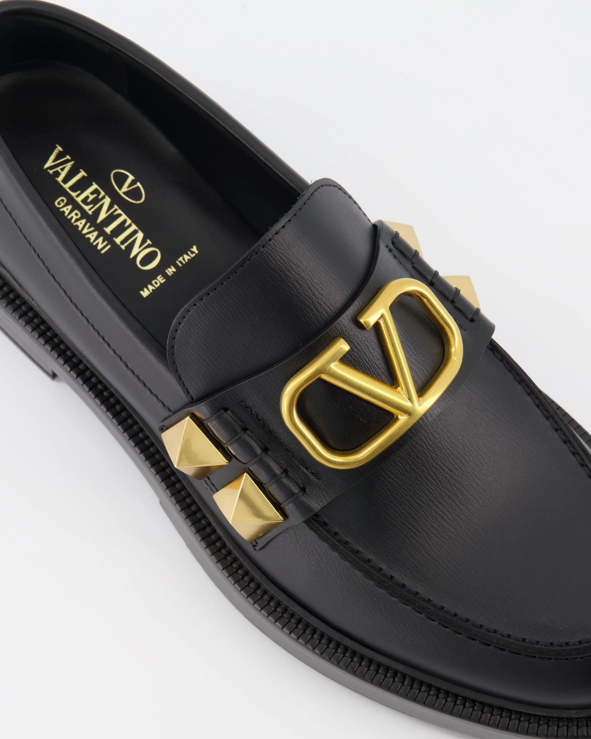 Black Leather Moccasins VLogo