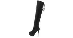 Black Knee-Length Stiletto High Heel PU Leather Platforms Boots