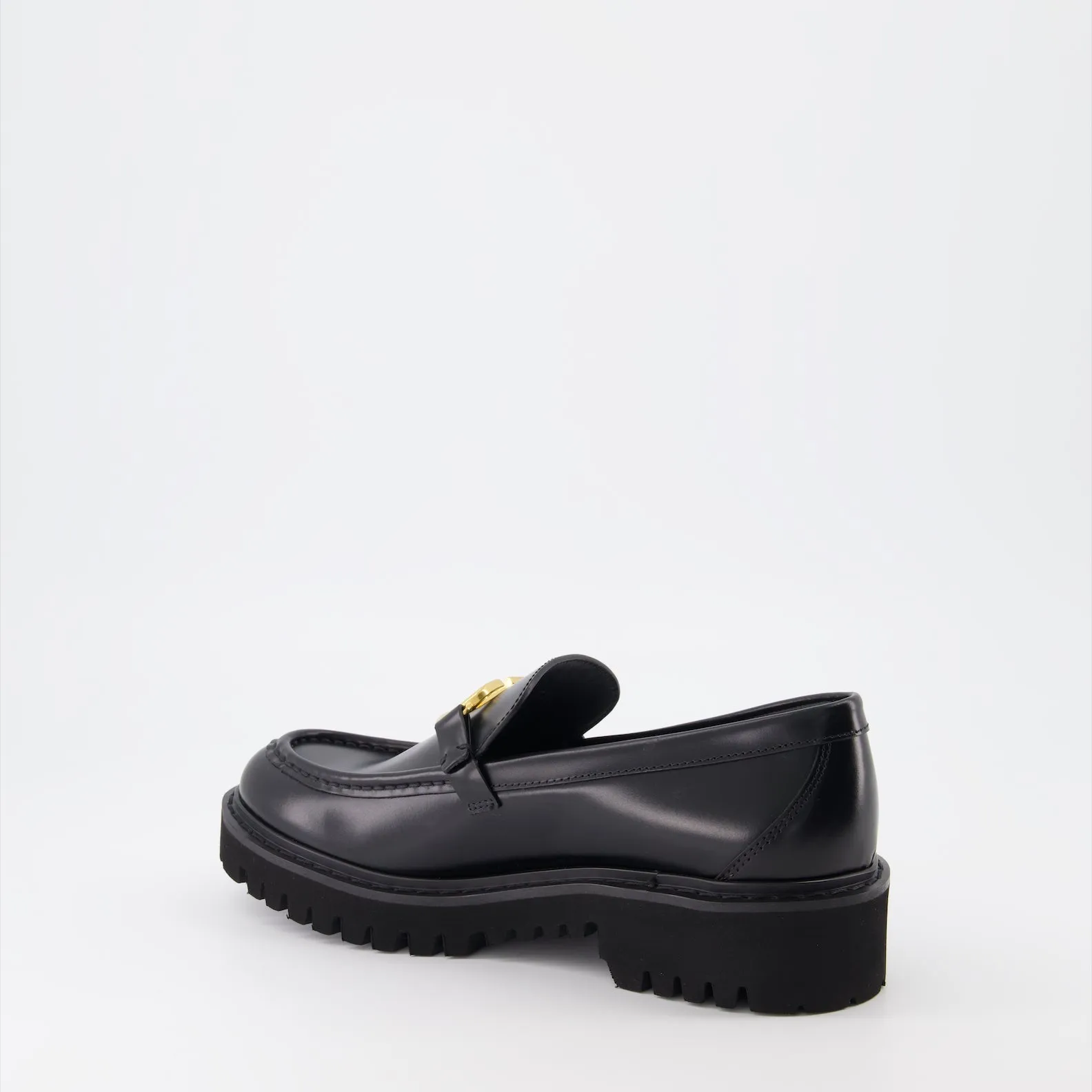 Black Leather VLogo Moccasins