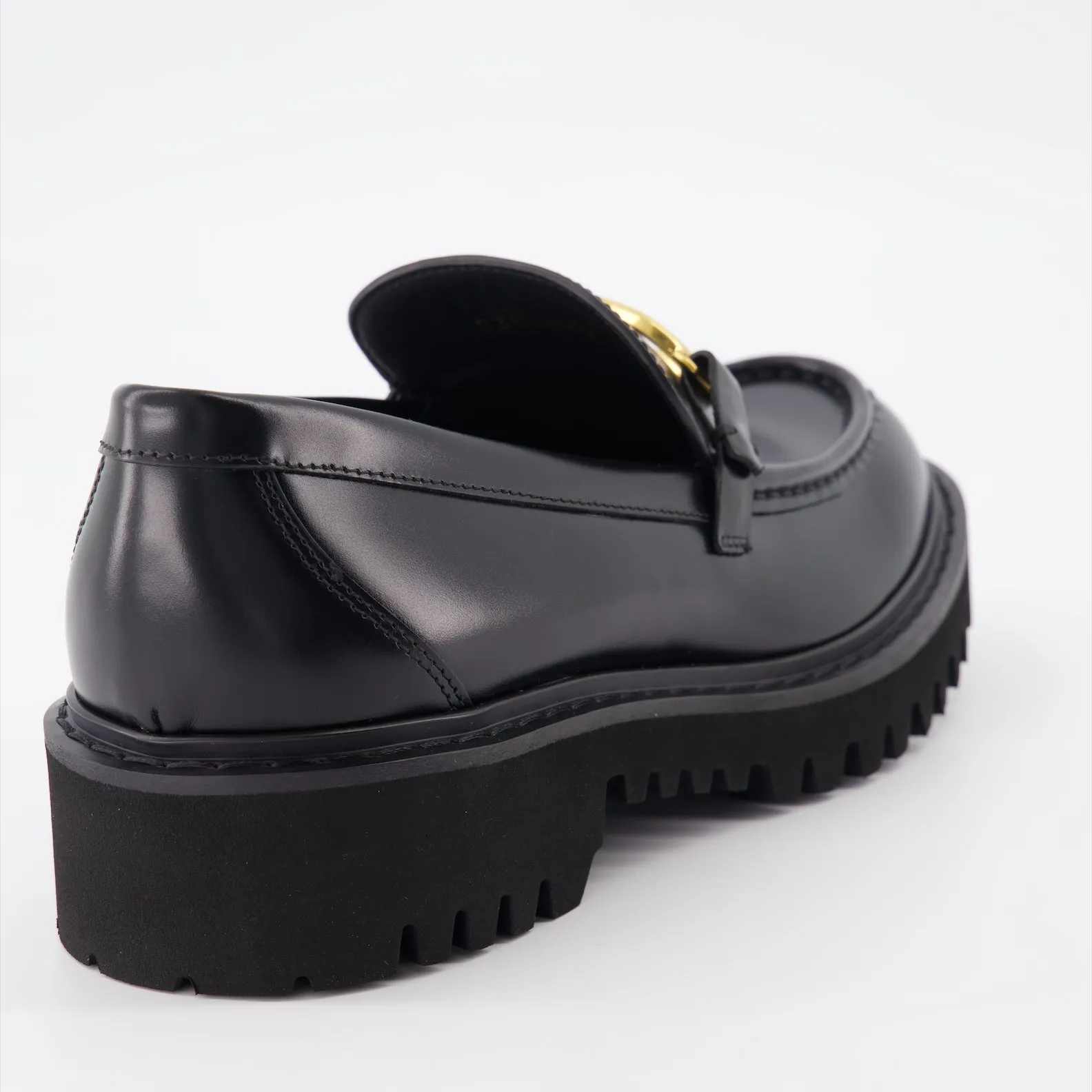 Black Leather VLogo Moccasins