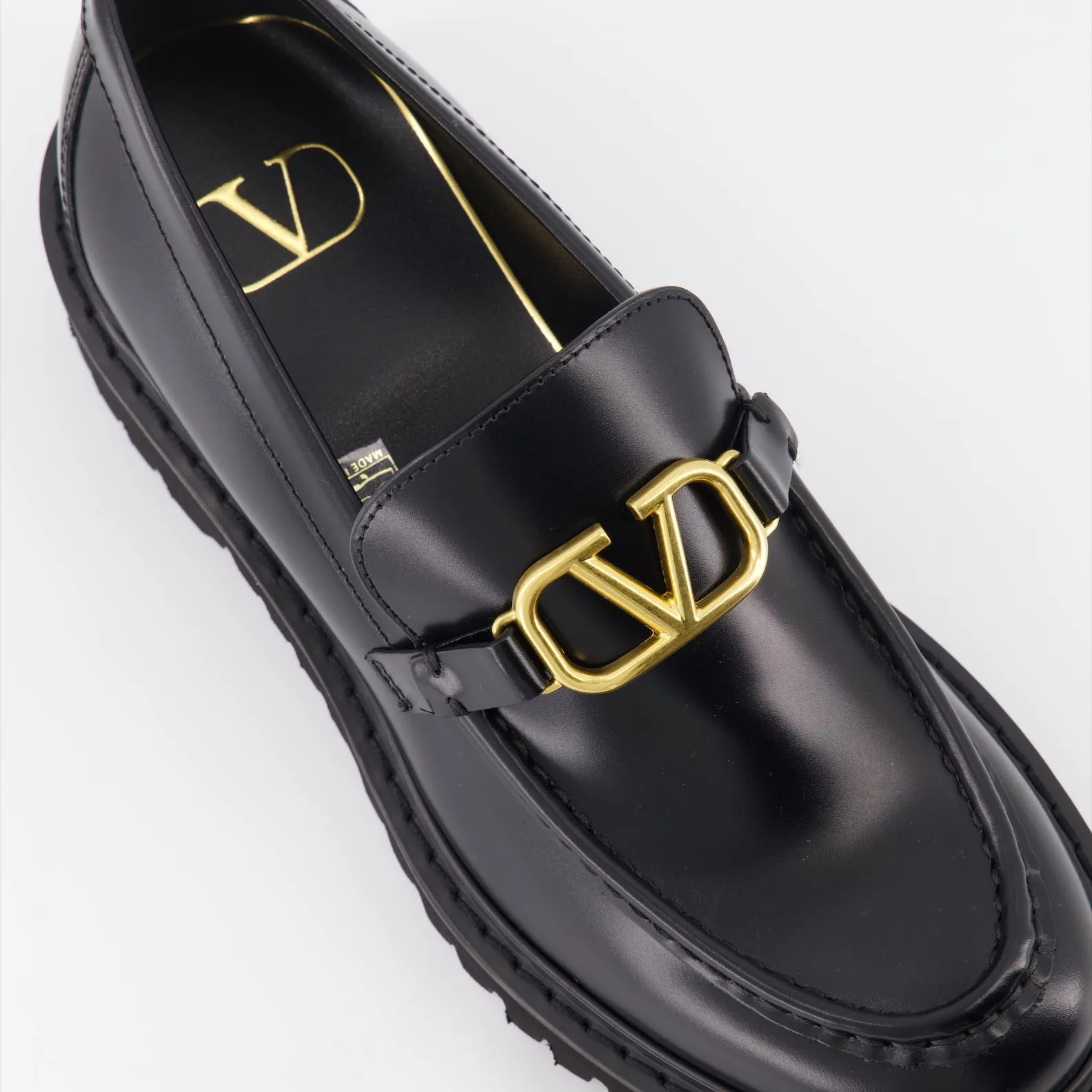 Black Leather VLogo Moccasins