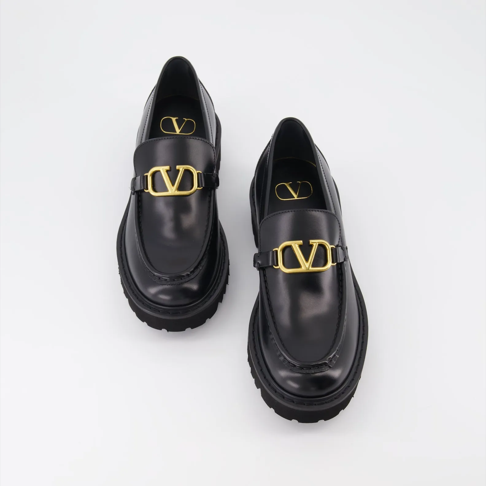 Black Leather VLogo Moccasins