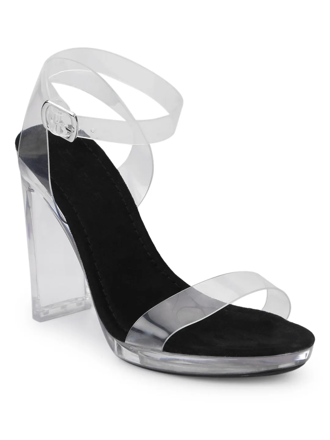 Black Micro Clear High Block Heels