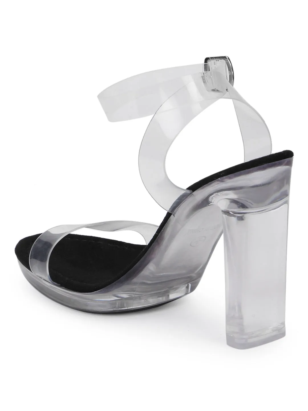 Black Micro Clear High Block Heels