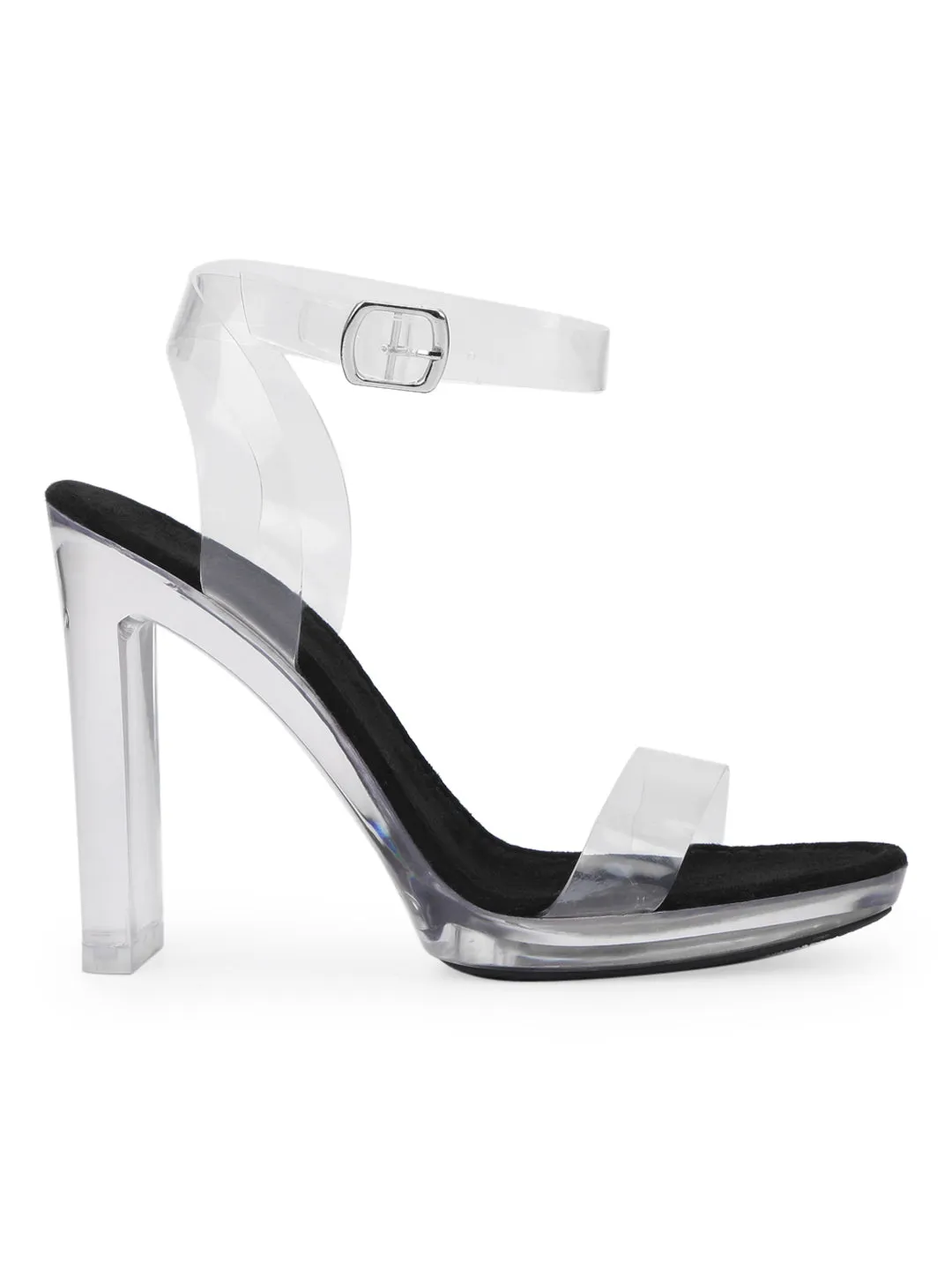 Black Micro Clear High Block Heels