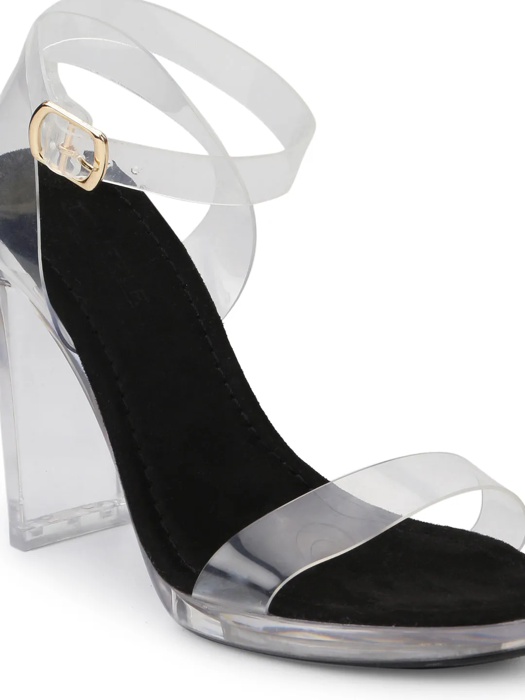 Black Micro Clear High Block Heels