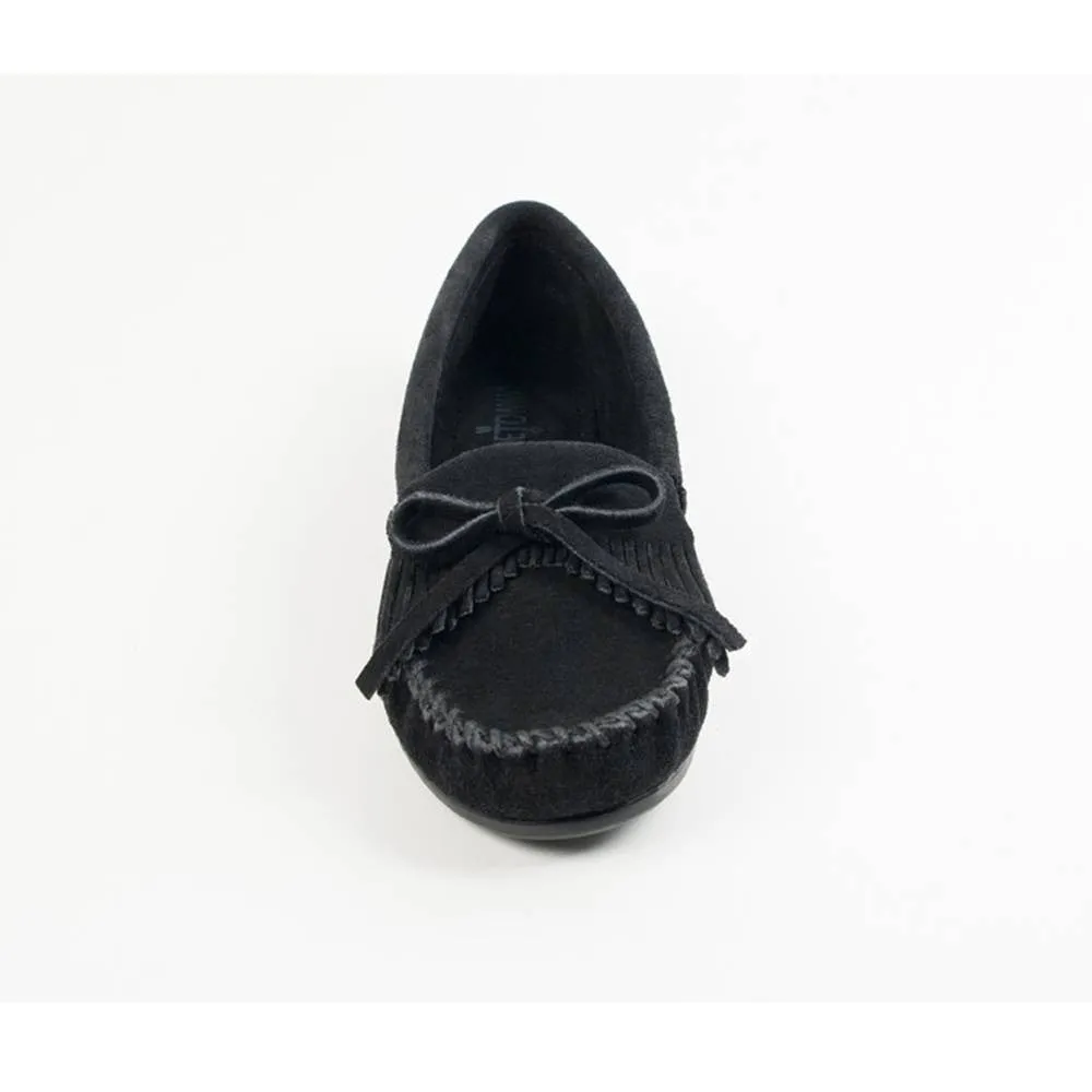 Black Minnetonka Kilty Hardsole Moccasins