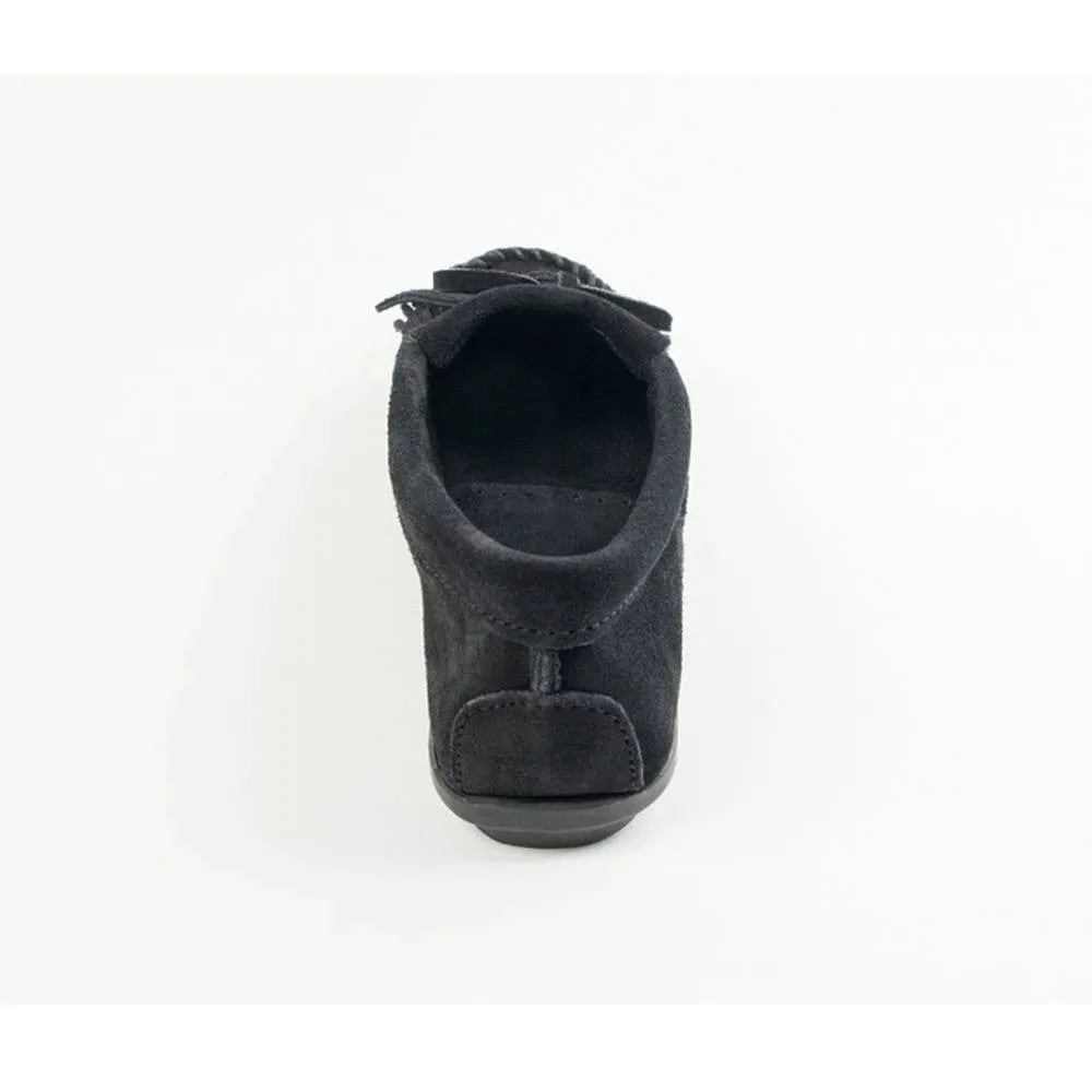 Black Minnetonka Kilty Hardsole Moccasins