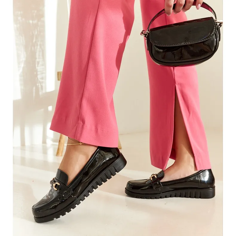 Black patent Prussia moccasins