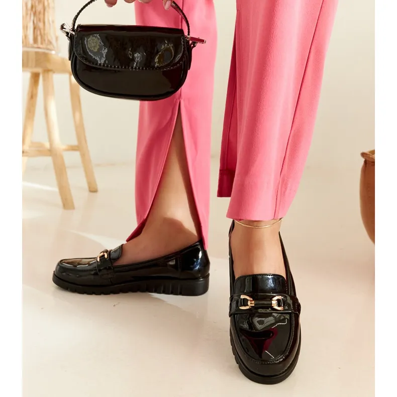 Black patent Prussia moccasins