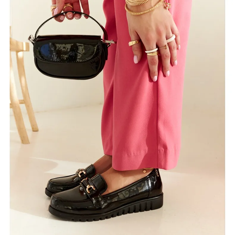 Black patent Prussia moccasins