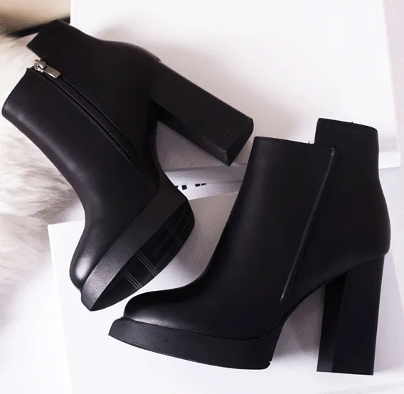 Block High Heel Platform Ankle Boots