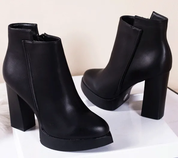 Block High Heel Platform Ankle Boots