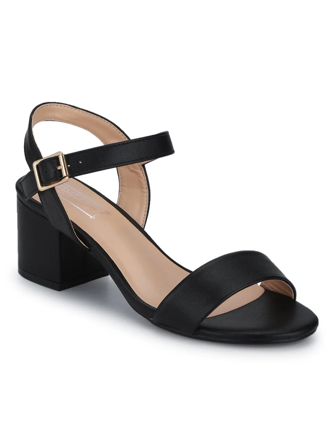 Black PU Ankle Strap Low Block Heels