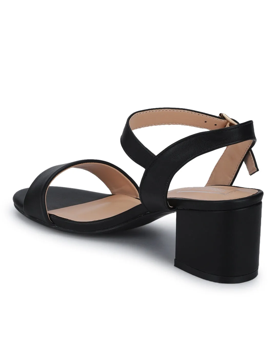 Black PU Ankle Strap Low Block Heels