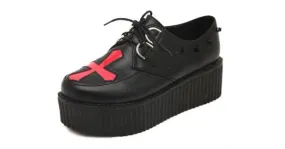 Black Red Cross Studs Lace Up Platforms