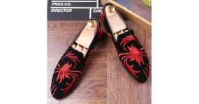 Men's Black Red Embroidered Oxfords