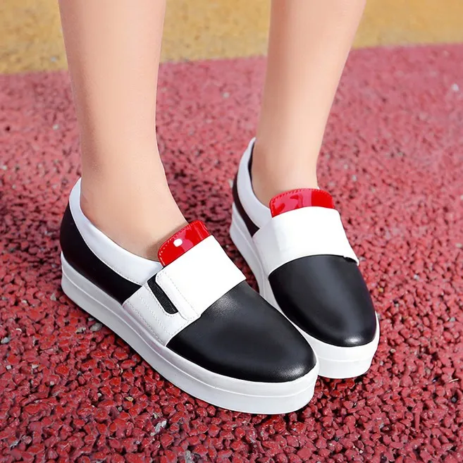 Black Red White Womens Sneakers Loafers Flats Hidden Wedges Platforms Sole