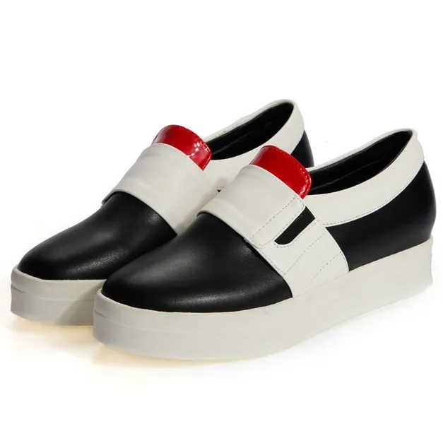 Black Red White Womens Sneakers Loafers Flats Hidden Wedges Platforms Sole