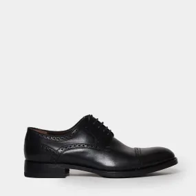 Black soft leather lace-up derby shoes