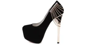 Black Suede Chain Stiletto Heels