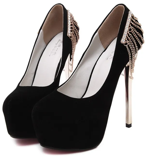 Black Suede Chain Stiletto Heels