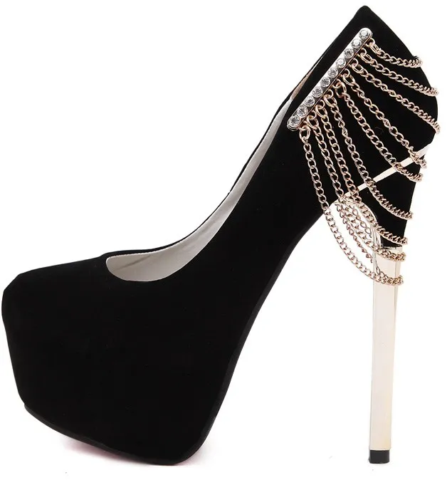 Black Suede Chain Stiletto Heels