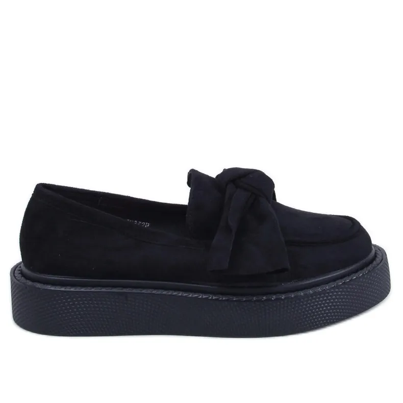 Black Suede Bow Moccasins by Tempelton.