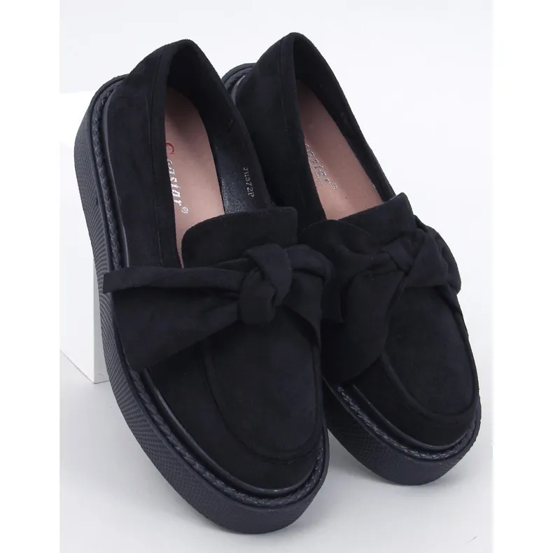 Black Suede Bow Moccasins by Tempelton.