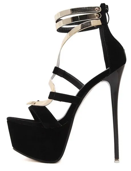 Black Suede Gold Strap Stiletto Sandals