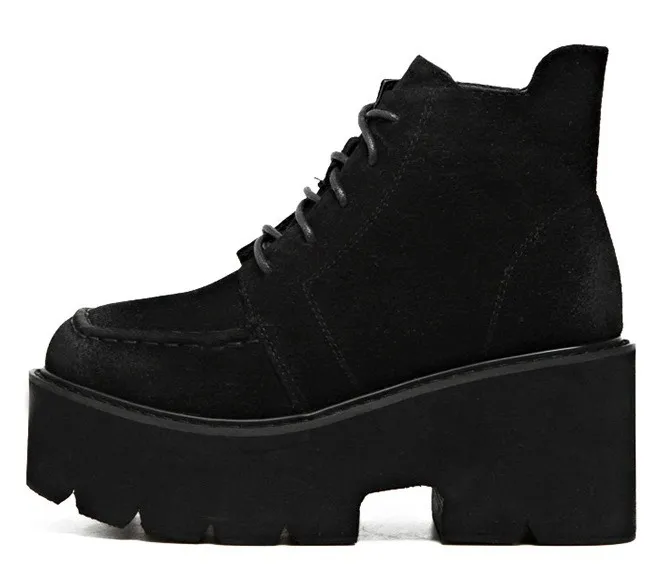 Black Suede Lace-Up Chunky Block Oxfords Platforms Dress Shoes