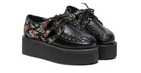 Vintage Black Flower Lace Up Platforms Retro Creepers Oxfords