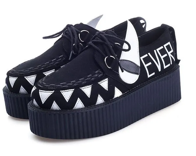 Black Teeth Spikes Punk Rock Lace Up Platforms