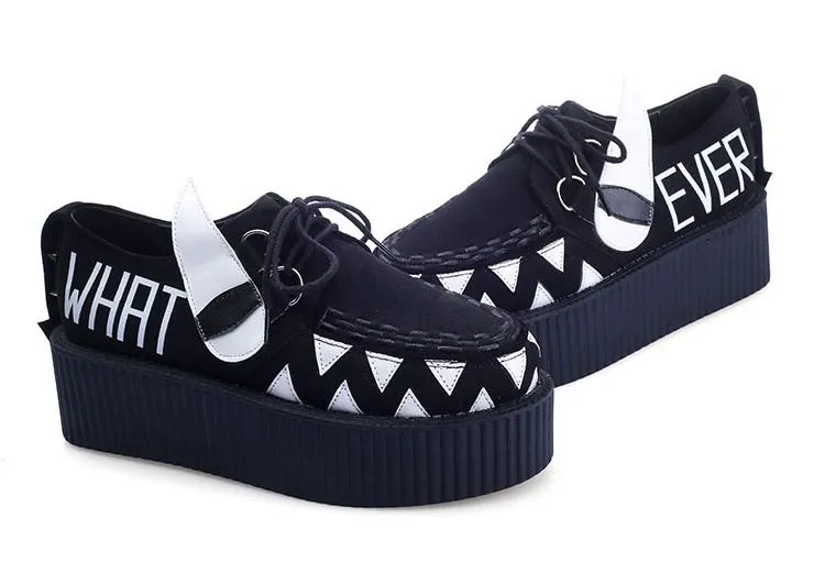 Black Teeth Spikes Punk Rock Lace Up Platforms