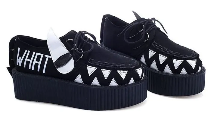 Black Teeth Spikes Punk Rock Lace Up Platforms