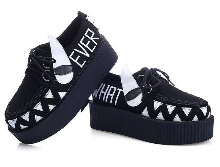 Black Teeth Spikes Punk Rock Lace Up Platforms