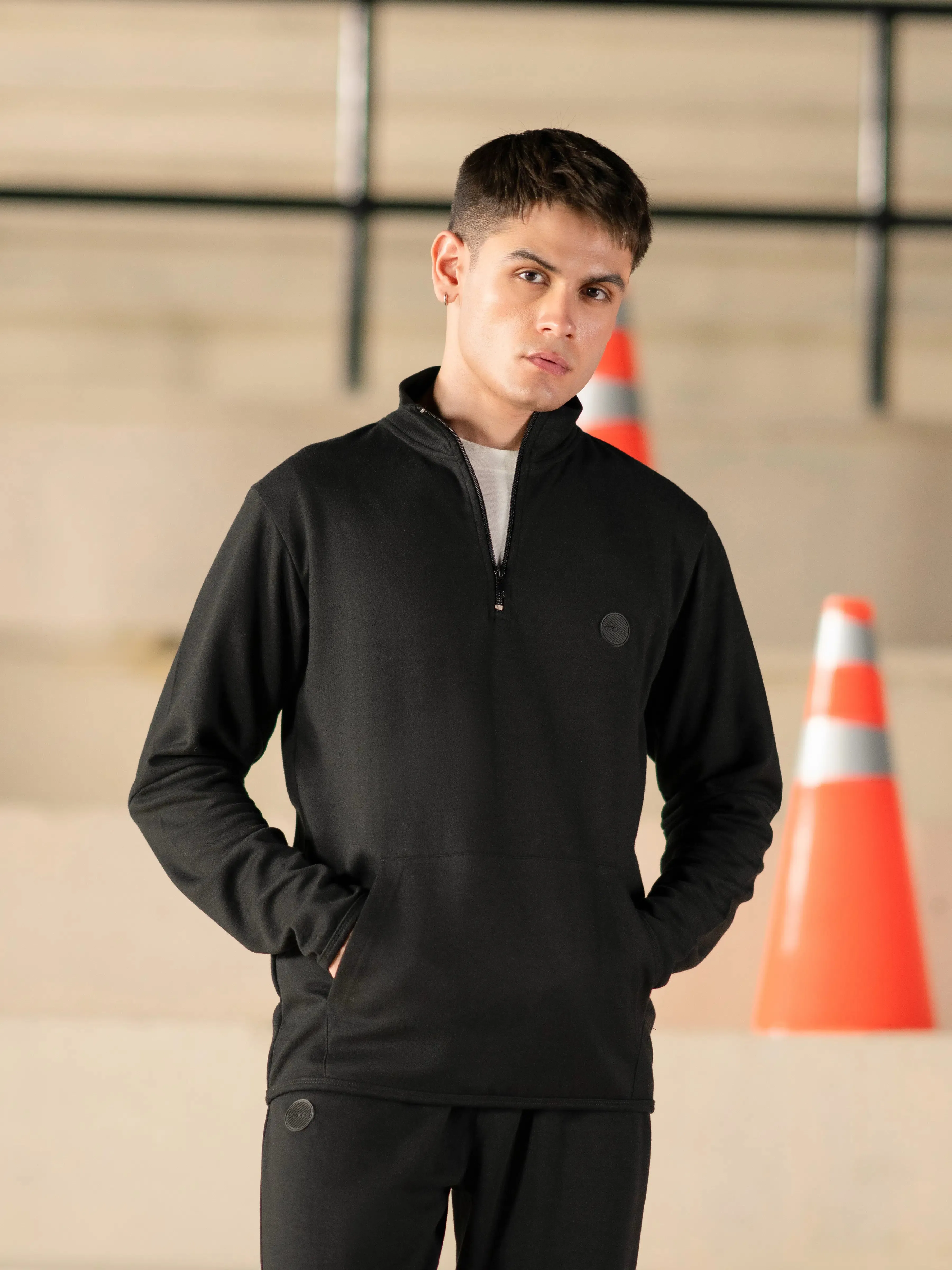 Black Zipper Sweatshirt | Tracksuit - FMTTKS24-013