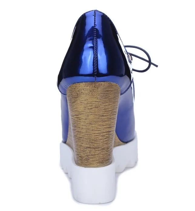 Blue Metallic Wedge Platforms with Lace-Up Detail