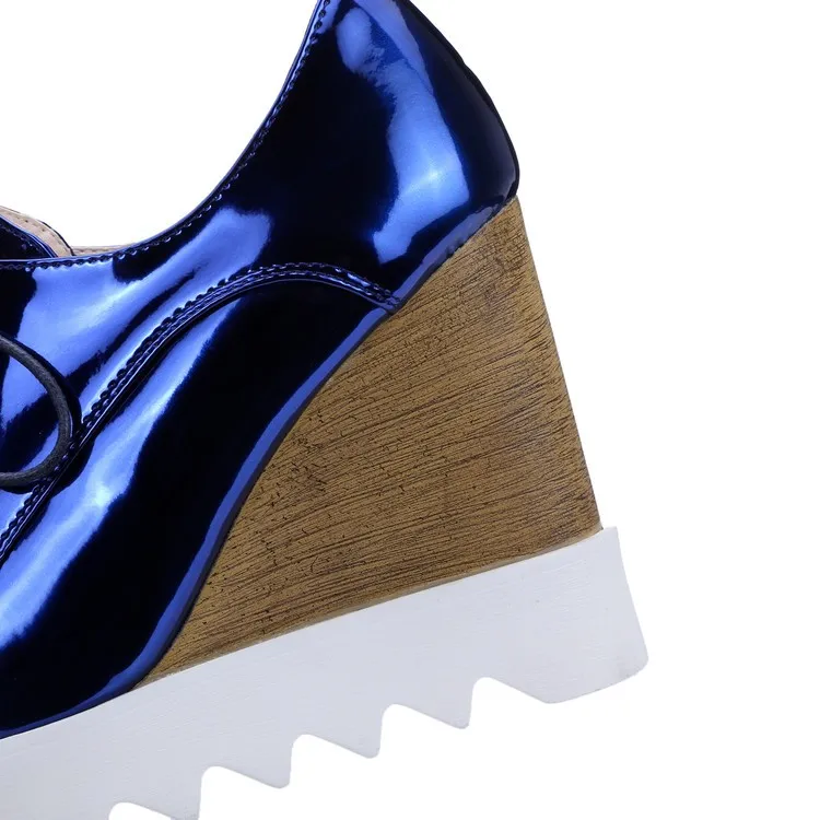 Blue Metallic Wedge Platforms with Lace-Up Detail