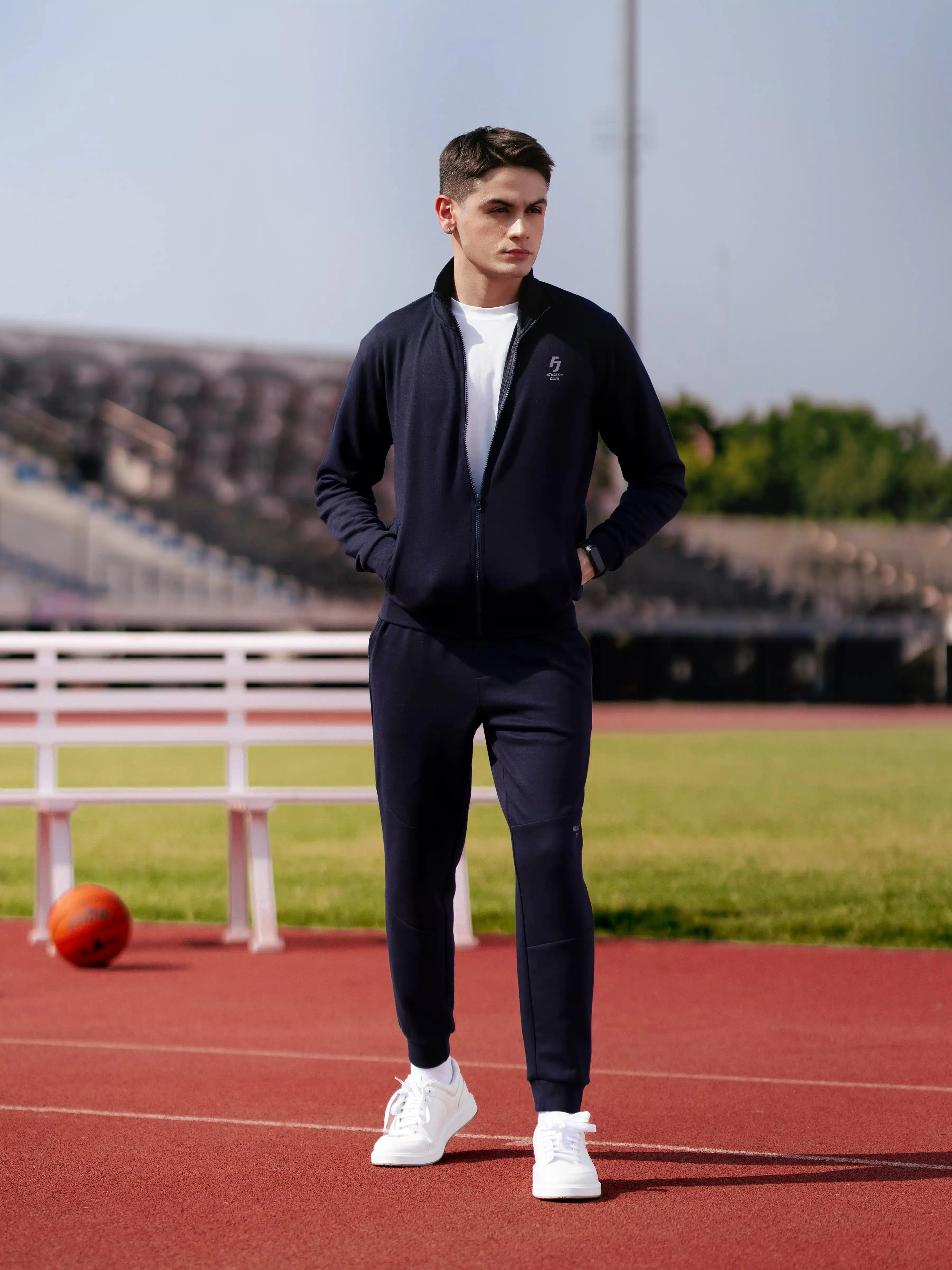 Blue Mock Neck Zipper Jacket | Tracksuit - FMTTKS24-016