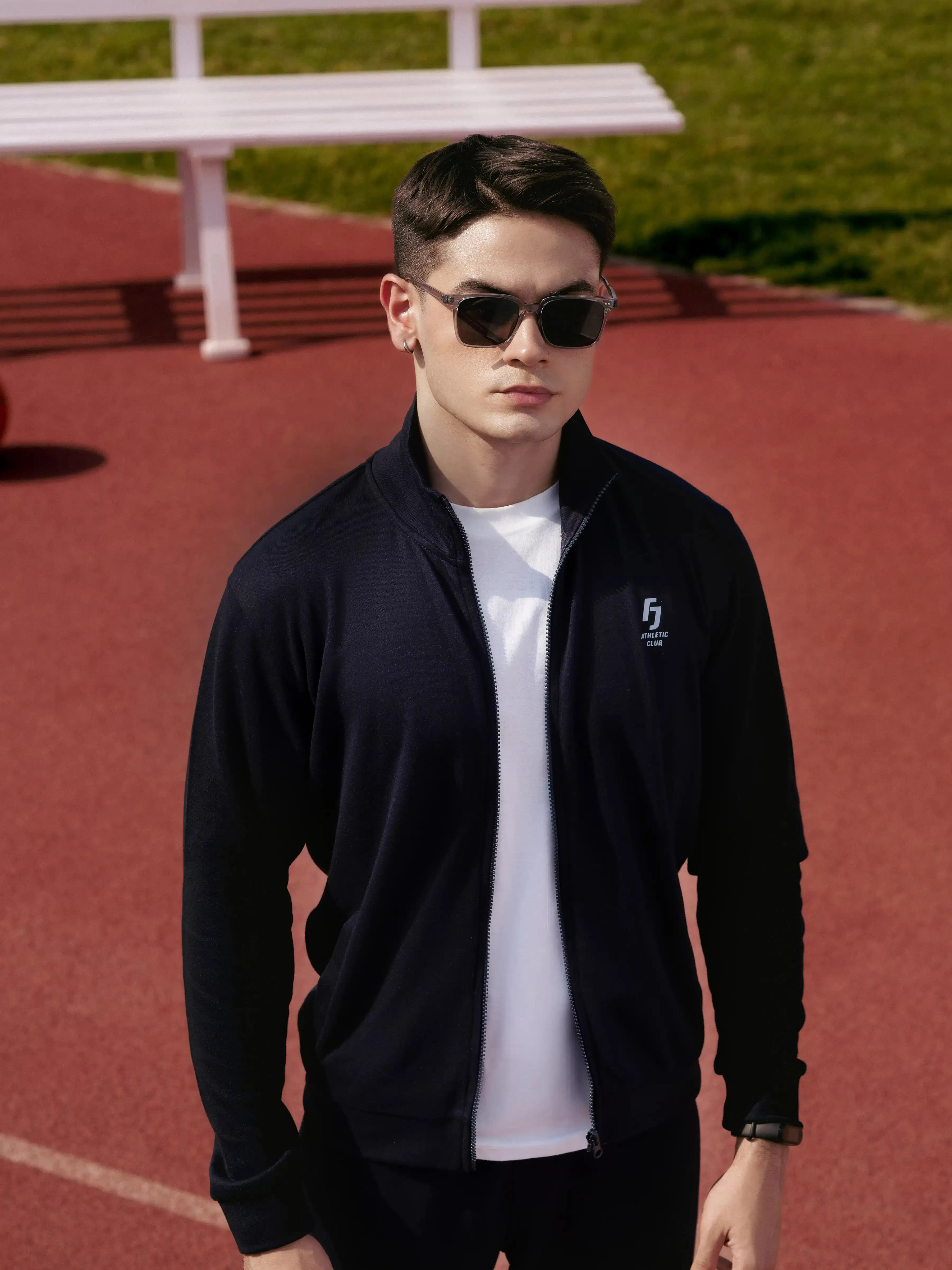 Blue Mock Neck Zipper Jacket | Tracksuit - FMTTKS24-016