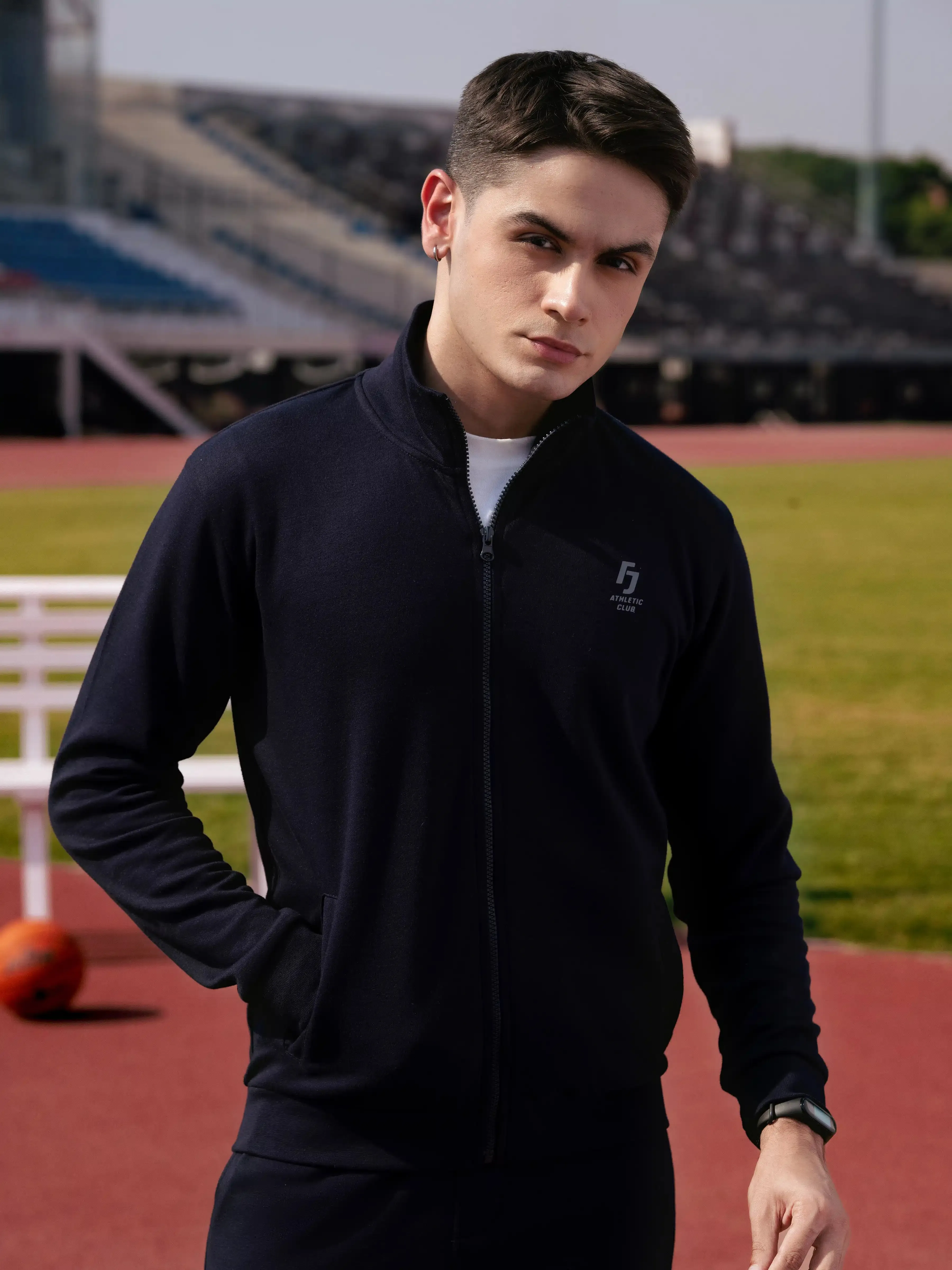 Blue Mock Neck Zipper Jacket | Tracksuit - FMTTKS24-016