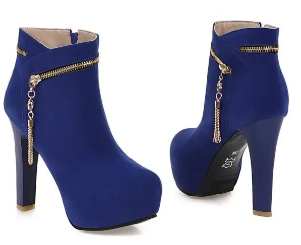 Blue Royal Suede High Heel Ankle Zipper Platforms