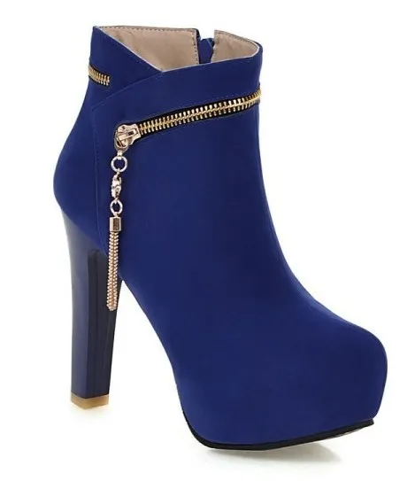 Blue Royal Suede High Heel Ankle Zipper Platforms