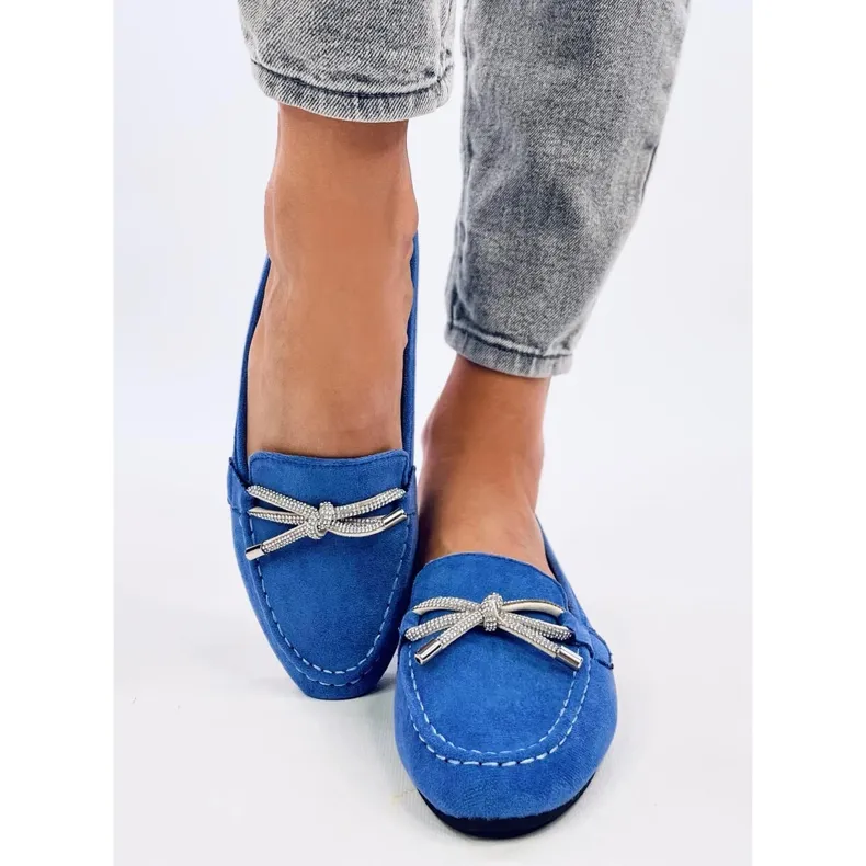 Blue suede moccasins for men.