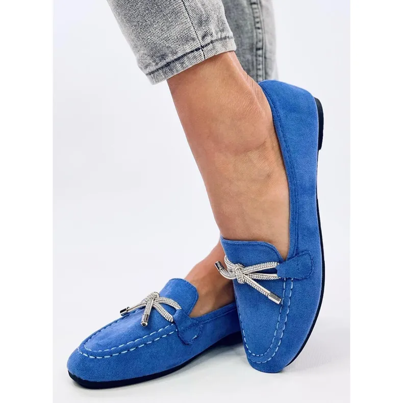 Blue suede moccasins for men.