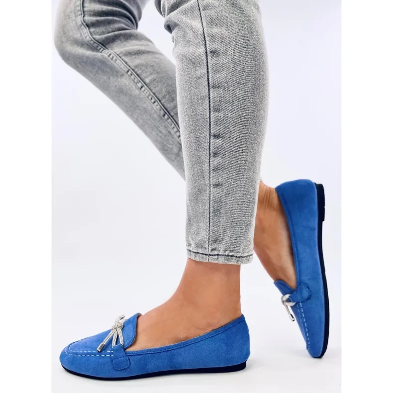 Blue suede moccasins for men.