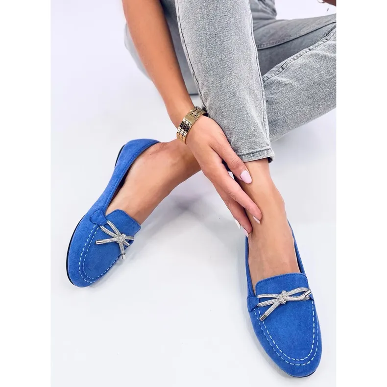 Blue suede moccasins for men.